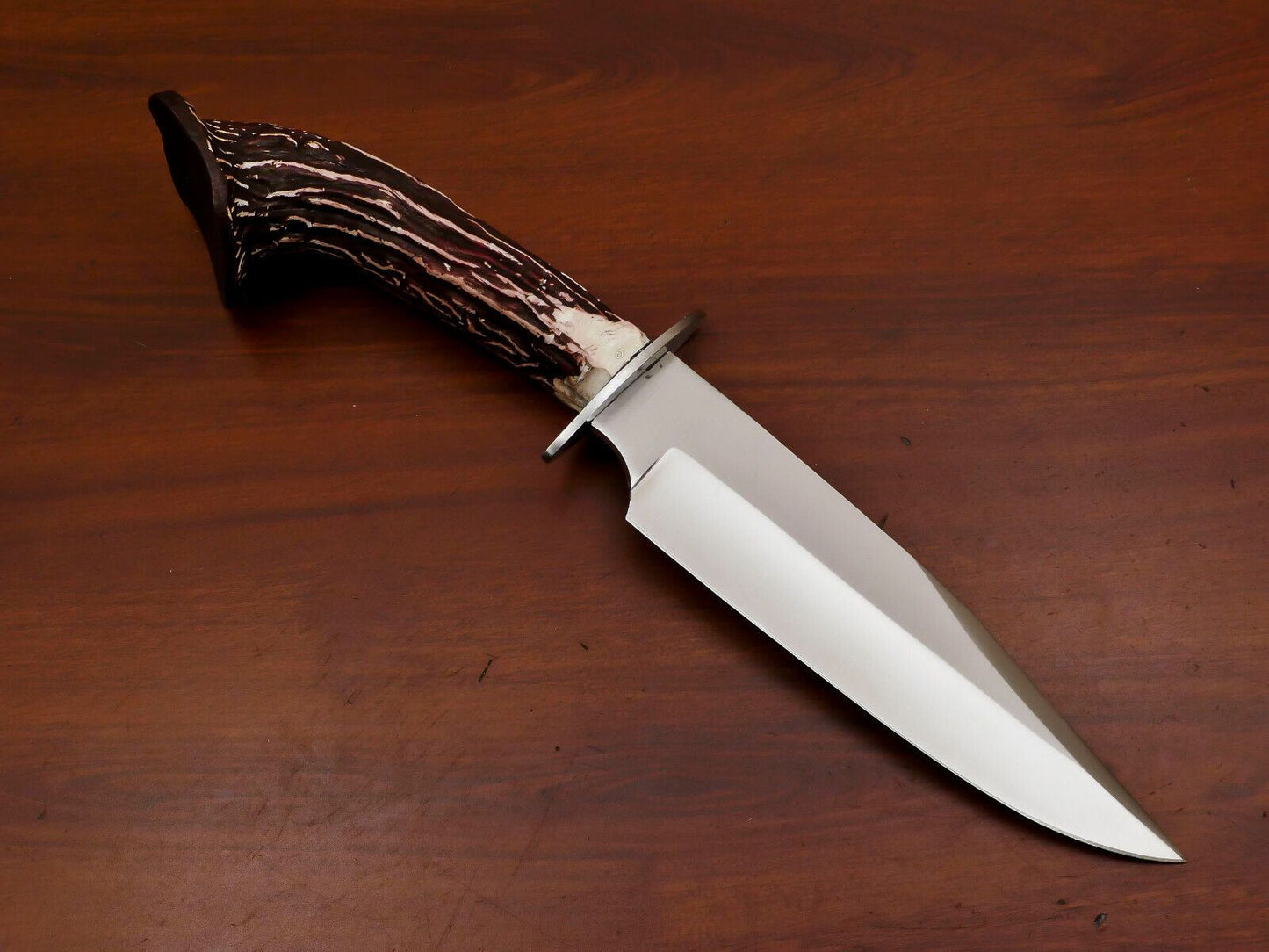 Handmade D2 Steel Fixed Blade Bowie Hunting Knife with Stag Handle