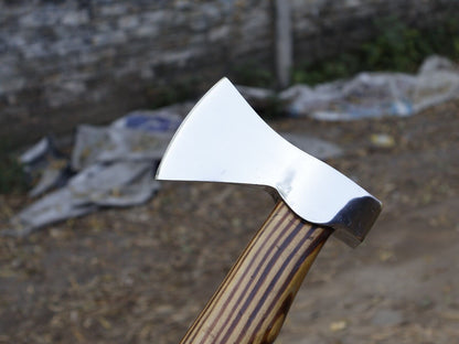 High Polish Viking Axe 16 Inch Yellow Pine Ash Wood Handle with Leather Sheath