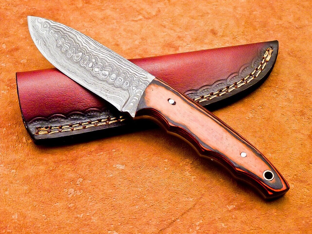 8" Custom Hand-Forged Damascus Steel Bowie Knife with Hardwood Handle & Sheath