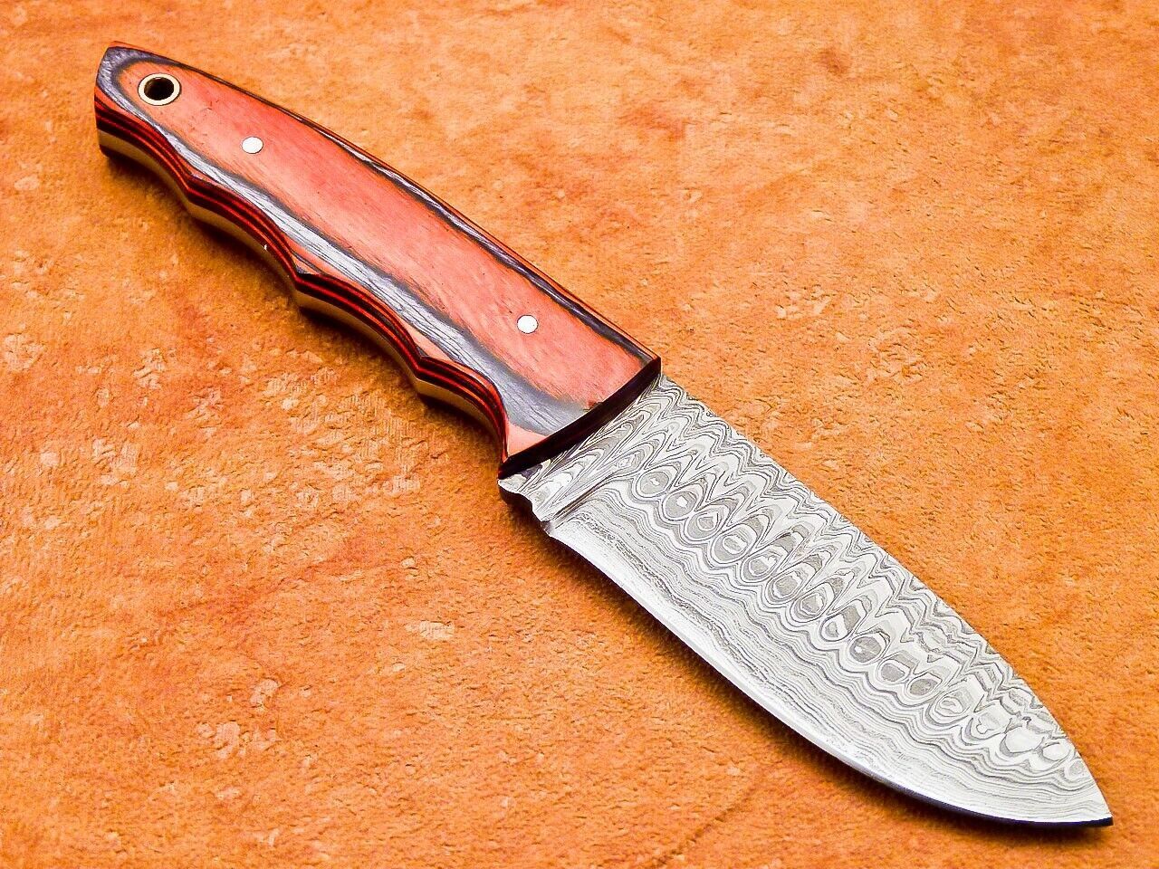 8" Custom Hand-Forged Damascus Steel Bowie Knife with Hardwood Handle & Sheath