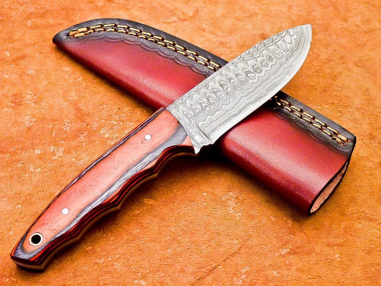 8" Custom Hand-Forged Damascus Steel Bowie Knife with Hardwood Handle & Sheath