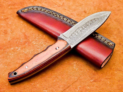 8" Custom Hand-Forged Damascus Steel Bowie Knife with Hardwood Handle & Sheath