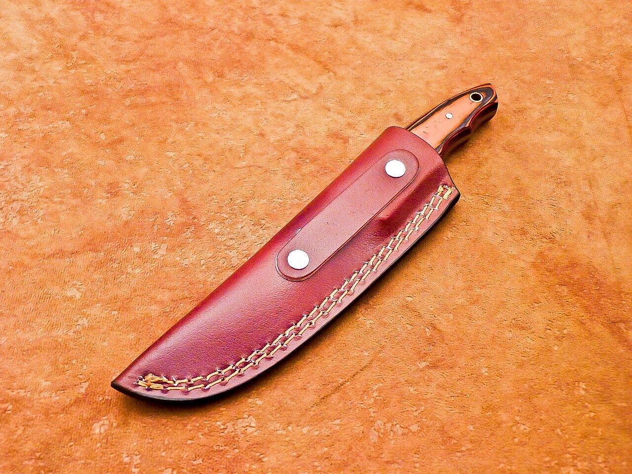 8" Custom Hand-Forged Damascus Steel Bowie Knife with Hardwood Handle & Sheath