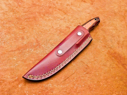 8" Custom Hand-Forged Damascus Steel Bowie Knife with Hardwood Handle & Sheath