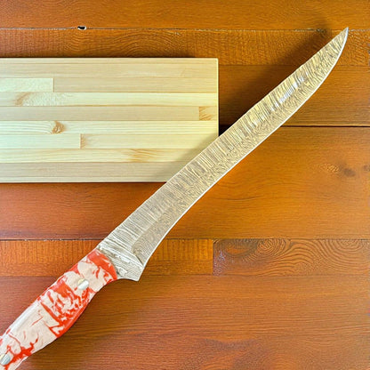 12" Kitchen Steel Knife Damascus Fillet Knife & Handmade Fillet Knife W/Sheath