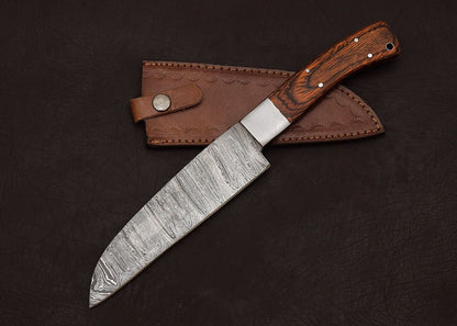 Premium Handmade Damascus Steel 12" Chef Knife | Outdoor Hunting & Kitchen Knife with Pakka Wood Handle