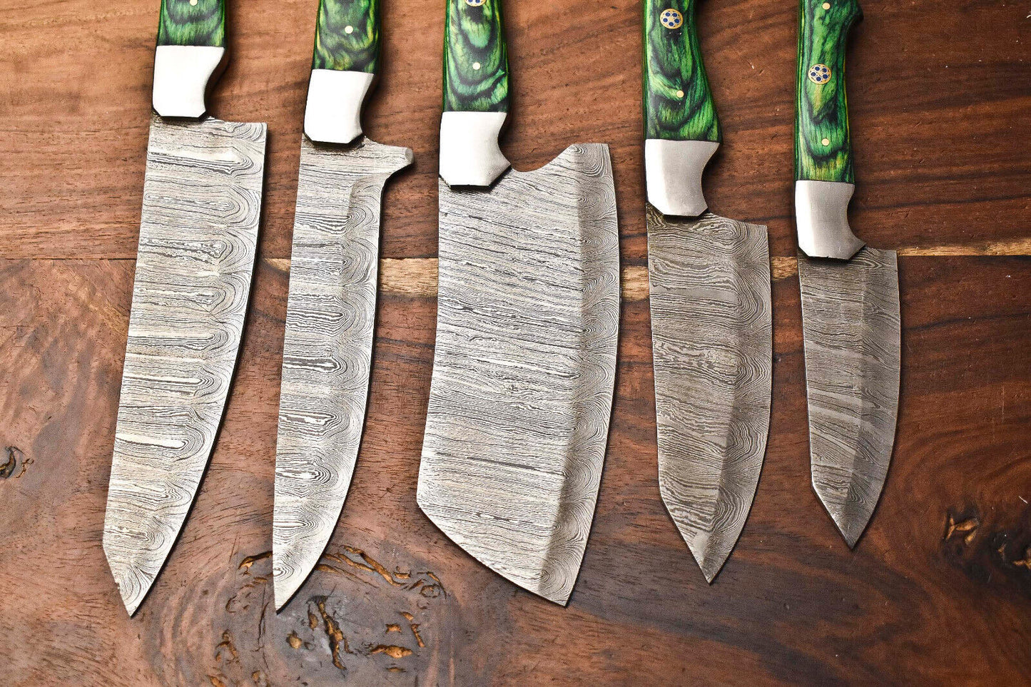 Exclusive Lot of 5 Handmade Hammered Damascus Steel Chef Knives