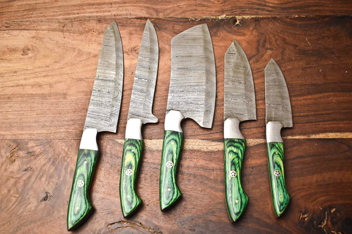 Exclusive Lot of 5 Handmade Hammered Damascus Steel Chef Knives