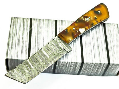 Handmade Damascus Steel Bull Cutter Knife 7" Full Tang Hunting knife with Resin Handle