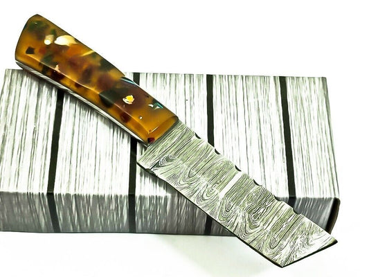 Handmade Damascus Steel Bull Cutter Knife 7" Full Tang Hunting knife with Resin Handle