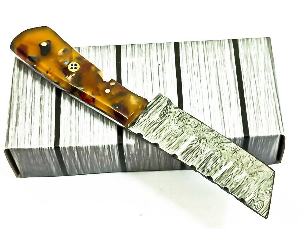 Handmade Damascus Steel Bull Cutter Knife 7" Full Tang Hunting knife with Resin Handle