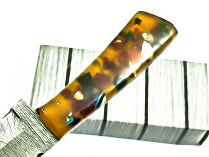 Handmade Damascus Steel Bull Cutter Knife 7" Full Tang Hunting knife with Resin Handle