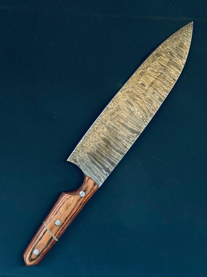 15.5" Handmade Twist Damascus Steel Chef Knife with Wood Handle
