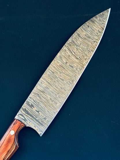 15.5" Handmade Twist Damascus Steel Chef Knife with Wood Handle