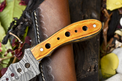 8.5" Twist Damascus Skinner Knife Hardwood Handle Survival Knife with Sheath
