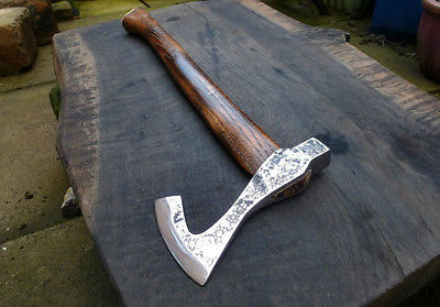 Custom Viking Styled Vintage Long Battle Axe with Oak Handle and Leather Sheath