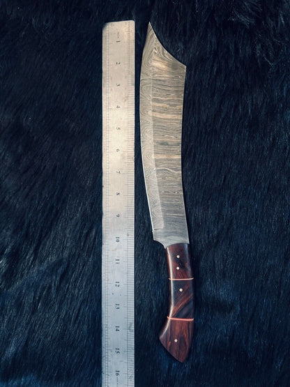 Heritage Forge 15.5 Inch Twist Damascus Steel Machete Knife with Camel Bone and Wood Handle