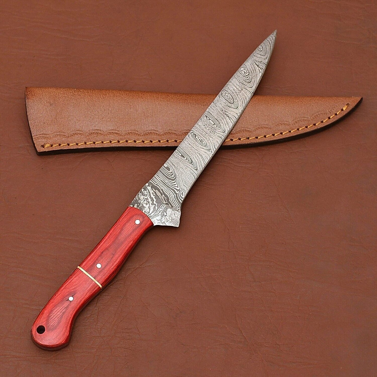 Luxury Handmade Damascus Steel Chef Fillet Knife with Elegant Pakka Wood Handle