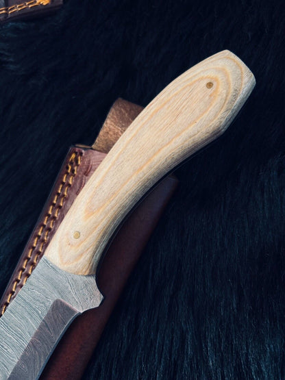 Heritage Forge 11 Inch Twist Damascus Steel Skinner Knife with Camel Bone and Wood Handle