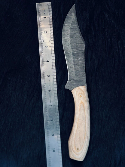 Heritage Forge 11 Inch Twist Damascus Steel Skinner Knife with Camel Bone and Wood Handle