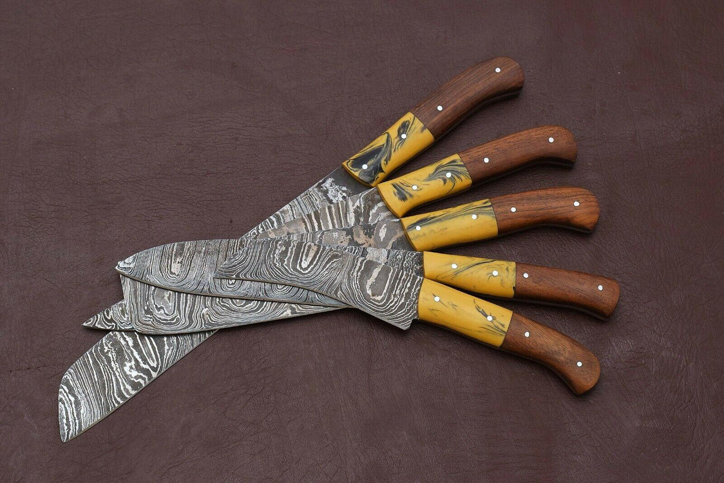 Handmade Damascus Steel Chef Knife Set with Pakka Wood Handles – Custom Kitchen Knives