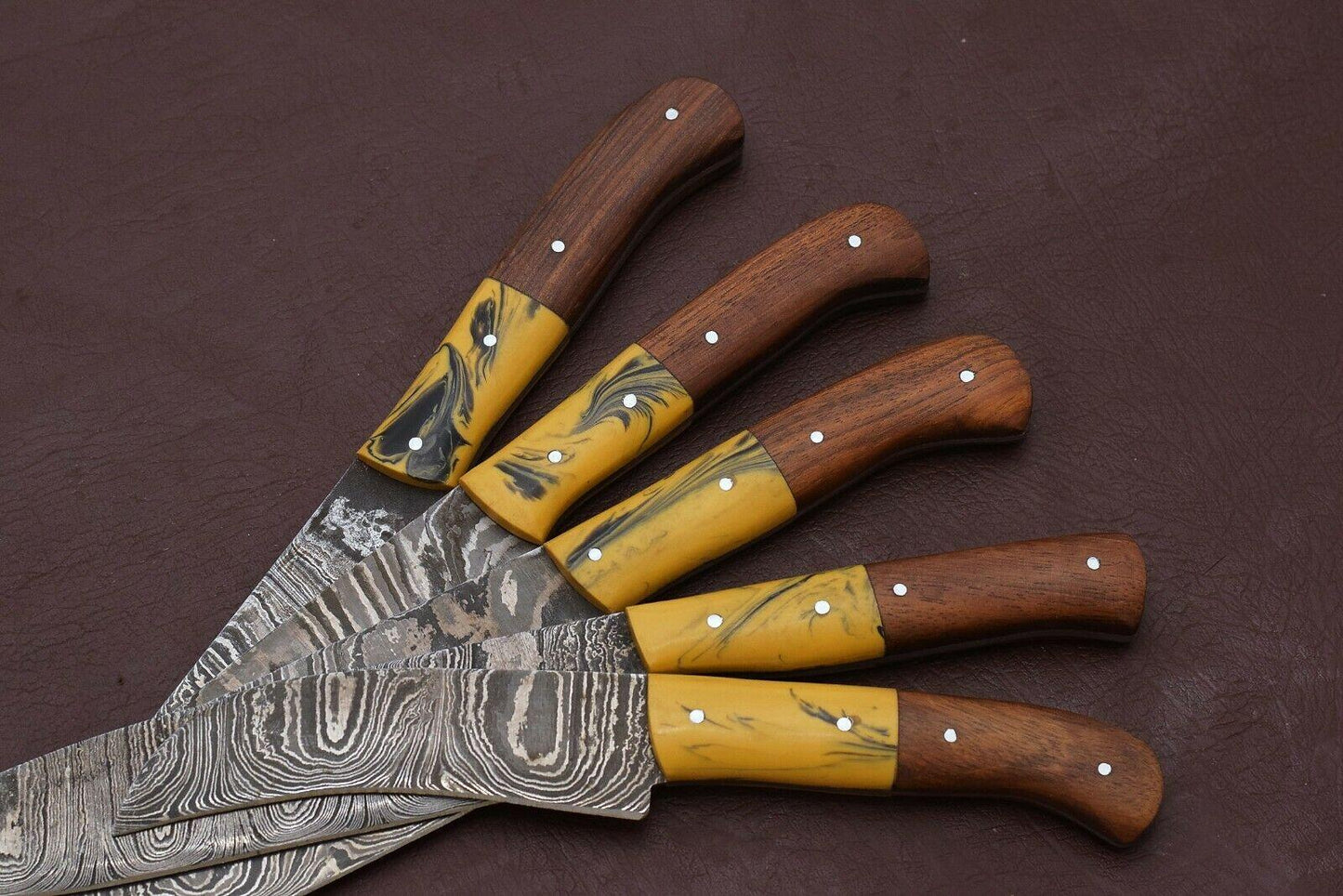 Handmade Damascus Steel Chef Knife Set with Pakka Wood Handles – Custom Kitchen Knives