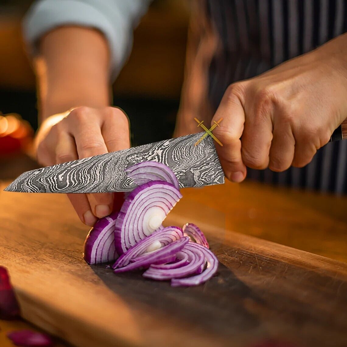 Handmade Damascus Steel Chef Knife | Rosewood & Buffalo Horn Handle | Kitchen Gift with Sheath