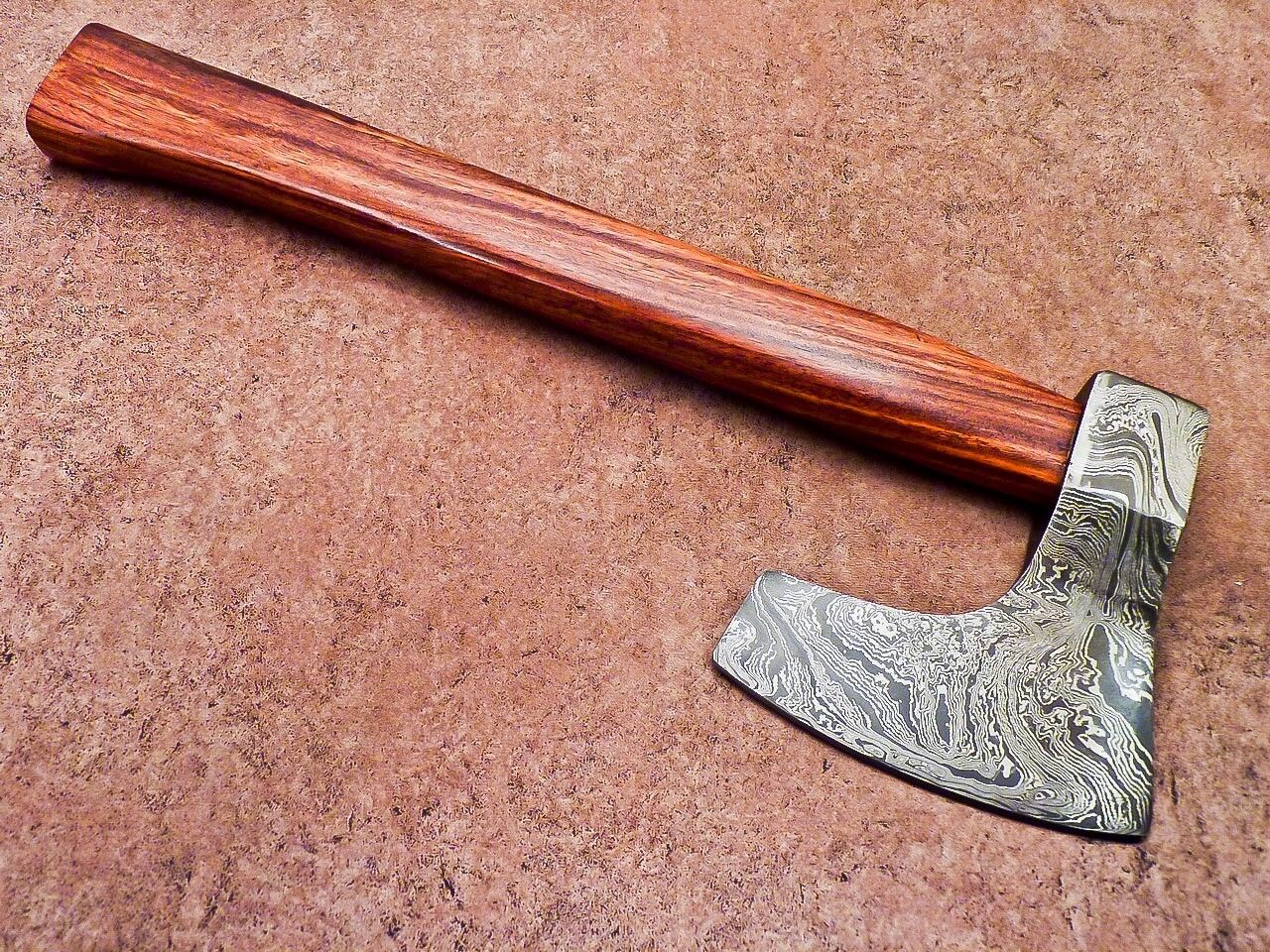 Handmade Damascus Steel Axe with Natural Wood Handle | 15 Inch Custom Forged Axe with Sheath