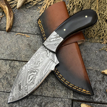 Heritage Forge 8 Inch Handmade Damascus Steel Bowie Knife with Horn Handle