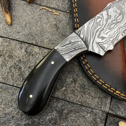 Heritage Forge 8 Inch Handmade Damascus Steel Bowie Knife with Horn Handle