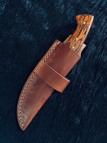 Heritage Forge 9.5 Inch Fire Damascus Tanto Hunting Knife with Camel Bone and Wood Handle