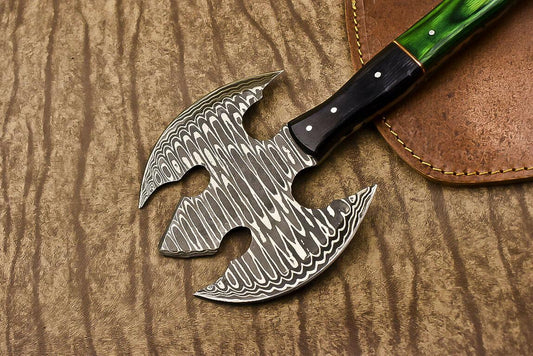 Handmade Damascus Axe Hard Wood Handle Damascus Steel Axe Clever Chopper Knife with Leather Sheath