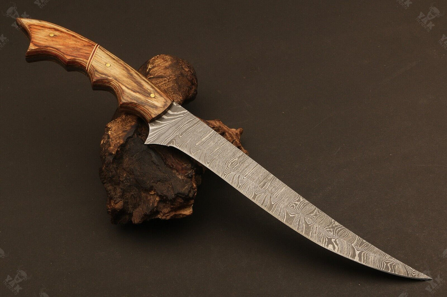 13.5" Hand Forged Damascus Fillet Knife Ladder Damascus Kitchen Knife with Wood Handle