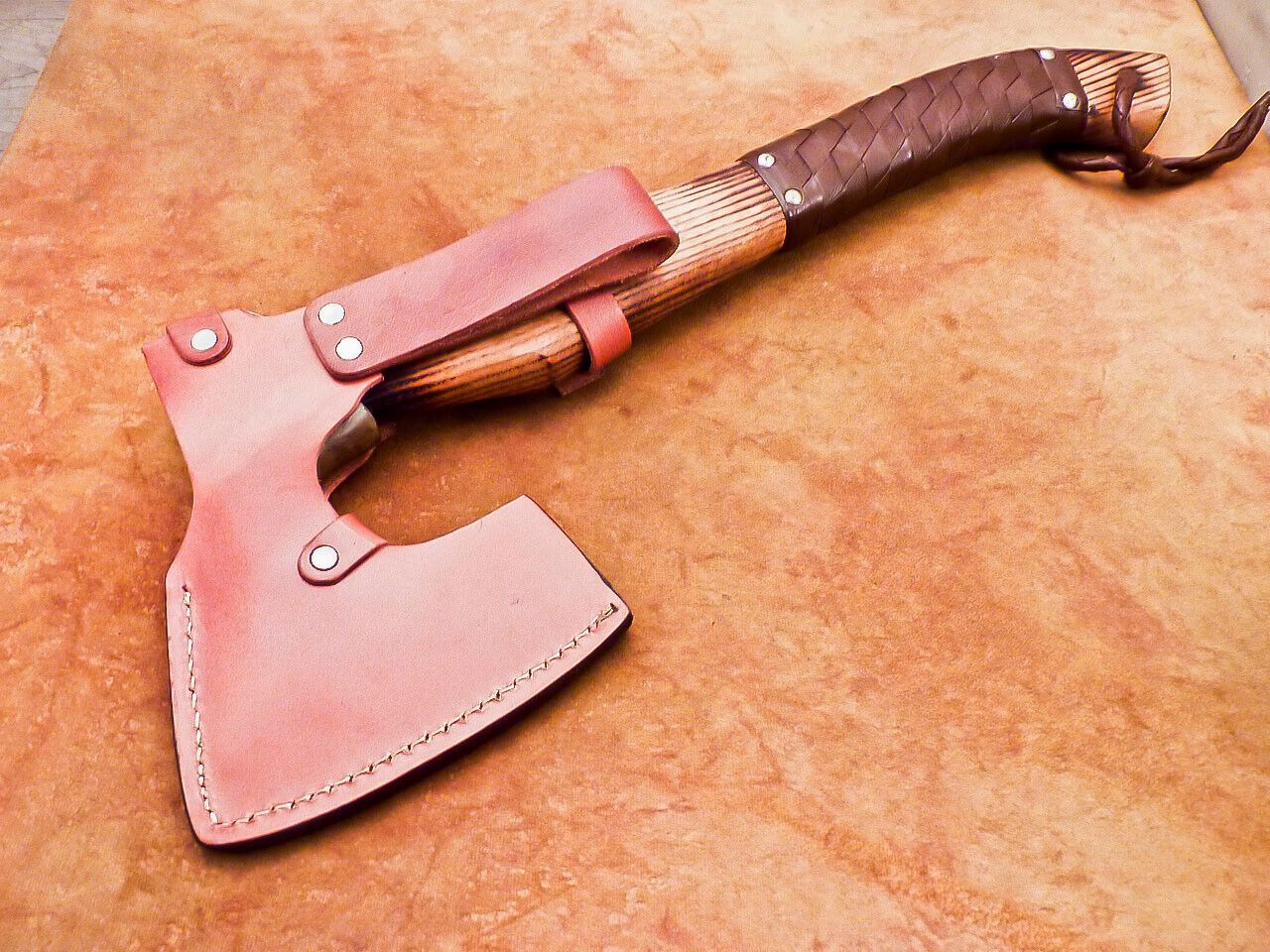 Hand Forged Viking Bearded Axe – 18 Inch Carbon Steel Hatchet with Olive Wood Handle