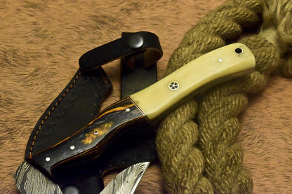 Custom Handmade Damascus Full Tang Tomahawk Axe with Camel Bone and Hardwood Handle