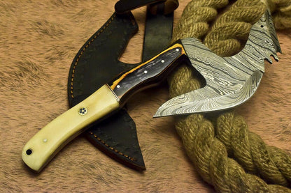 Custom Handmade Damascus Full Tang Tomahawk Axe with Camel Bone and Hardwood Handle