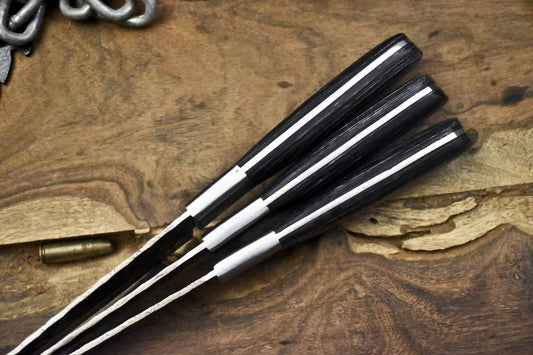 Custom Forged Chef Knife Set Twist Damascus Steel with Hard Wood Handles – Lot of 3 Camping Knives