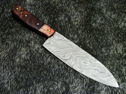 11" Handmade Damascus Steel Chef Knife – Professional Kitchen Knife with Natural Wood Handle