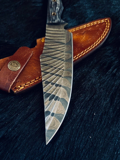 Heritage Forge 11.5 Inch Damascus Steel Bowie Hunting Knife with Wood Handle