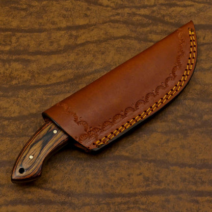 Custom Handmade Damascus Skinner Hunting Knife with Resin and Wood Handle – Fixed Blade EDC Knife