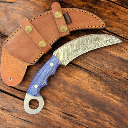 9" Best Damascus Karambit Damascus Steel Hunting Knife With Wood Handle