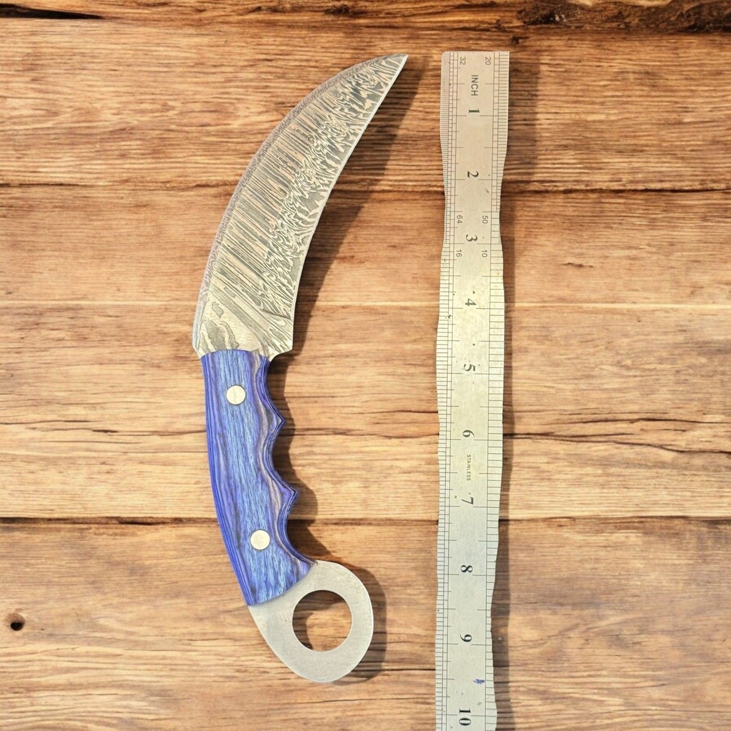 9" Best Damascus Karambit Damascus Steel Hunting Knife With Wood Handle