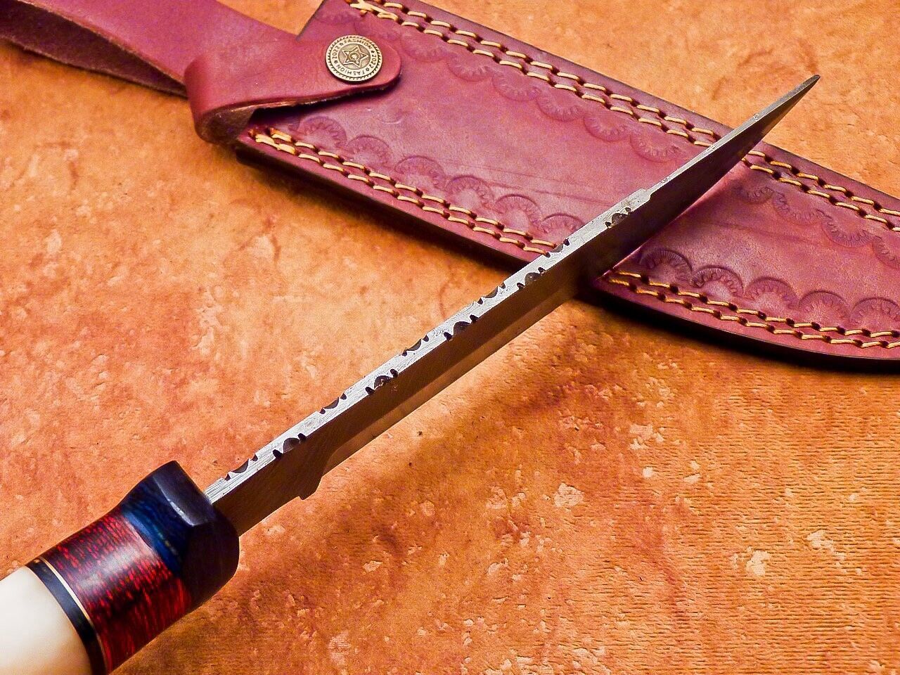 Damascus Steel Bowie Knife with Camel Bone & Hardwood Handle