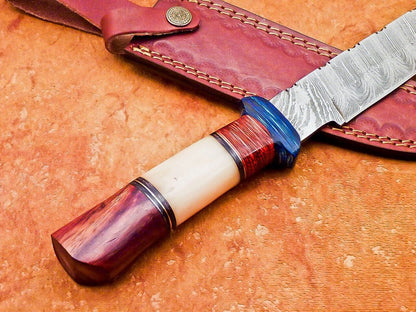 Damascus Steel Bowie Knife with Camel Bone & Hardwood Handle