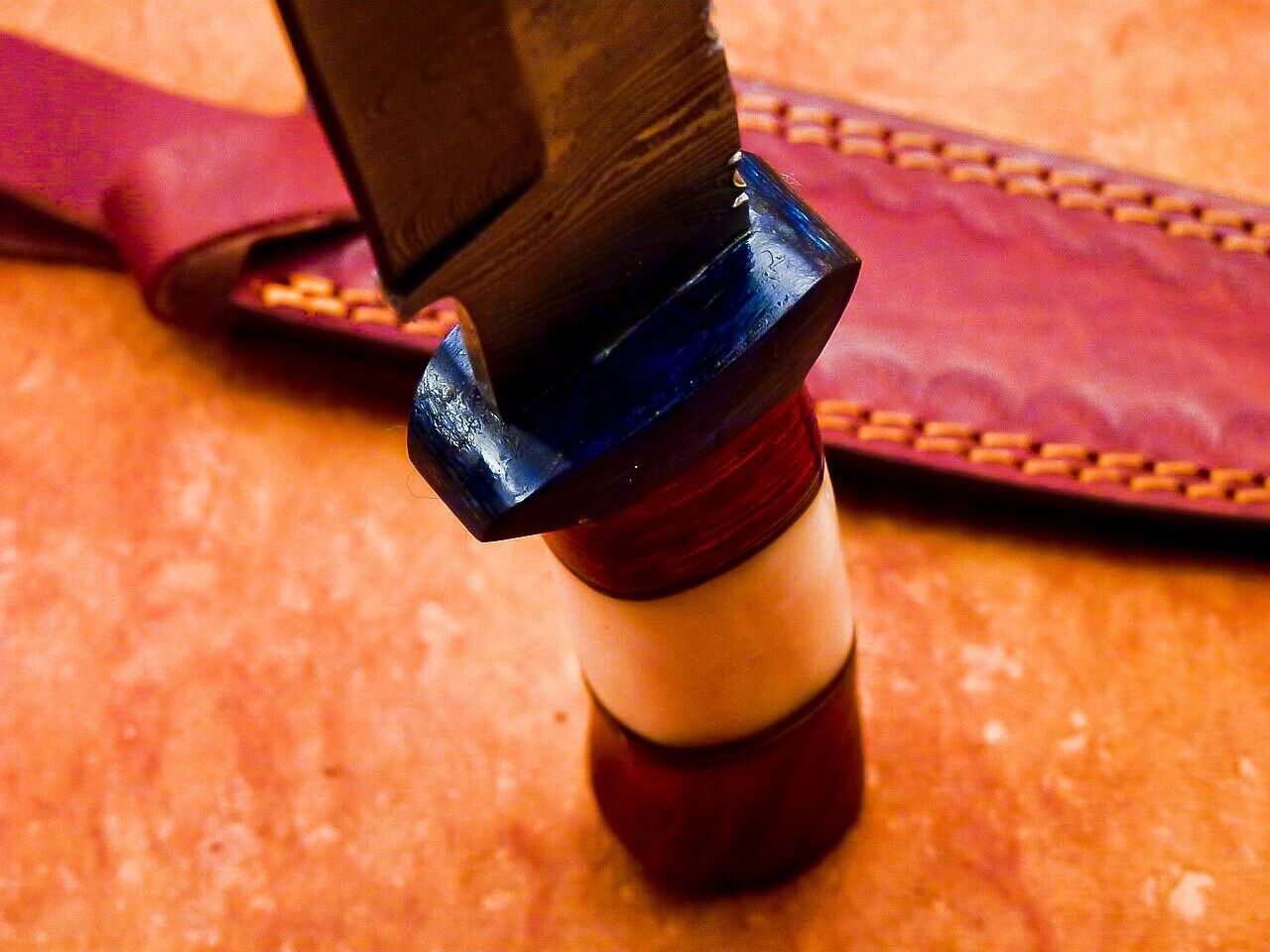 Damascus Steel Bowie Knife with Camel Bone & Hardwood Handle