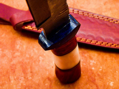 Damascus Steel Bowie Knife with Camel Bone & Hardwood Handle