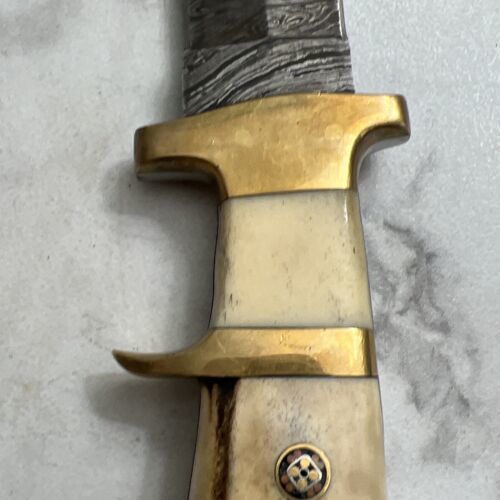 Heritage Forge Custom Handmade Damascus Steel Bowie Knife with Stag Handle