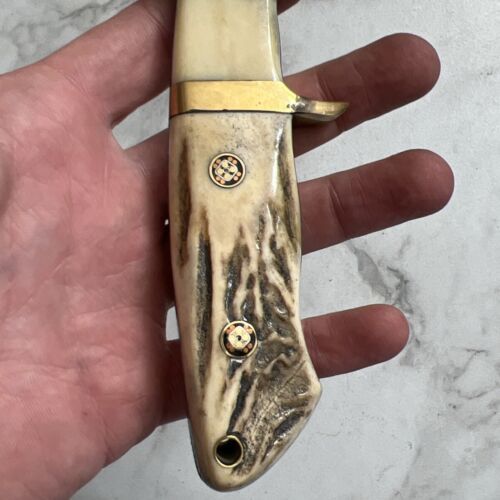 Heritage Forge Custom Handmade Damascus Steel Bowie Knife with Stag Handle
