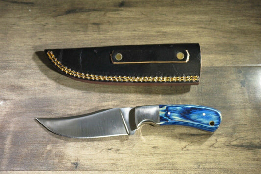 8.0" Hand Forged Skinner Knife 440C Stainless Steel Hardwood Handle Brass Guard with Leather Sheath
