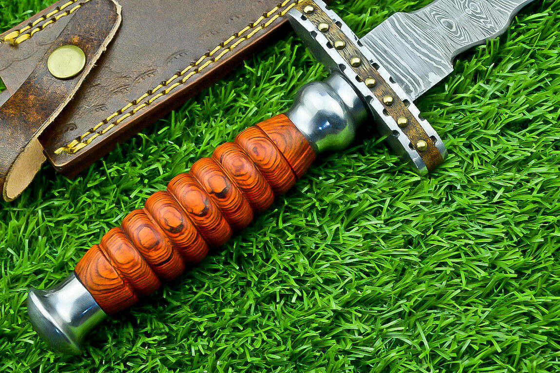 Damascus Steel Bowie Knife Kris Dagger Hunting Knife With Sheath